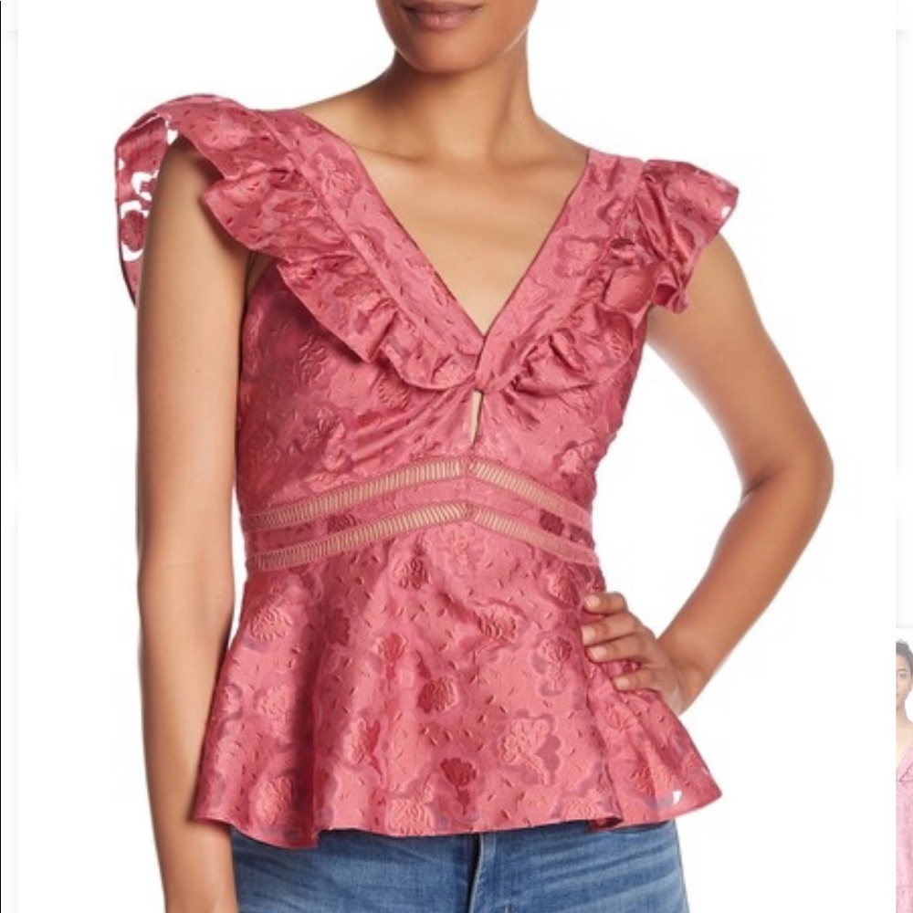 NWT Rebecca Taylor Pink Jacquard Ruffle Sleeve Top
